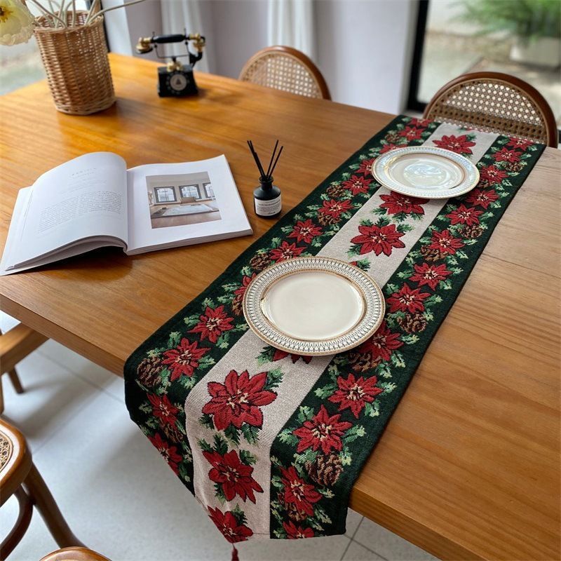 Xmas Holiday Table Runner, Stylish Tabletop Centerpiece, Decorative Cabinet Long Scarf, 33*140cm, Pattern 02