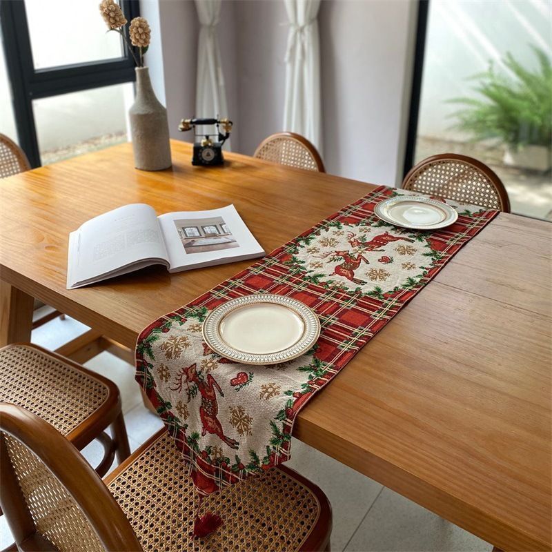 Christmas Themed Table Runner, Dining Table Party Ornament, Cabinet Flag Decoration, 33*260cm, Pattern 03