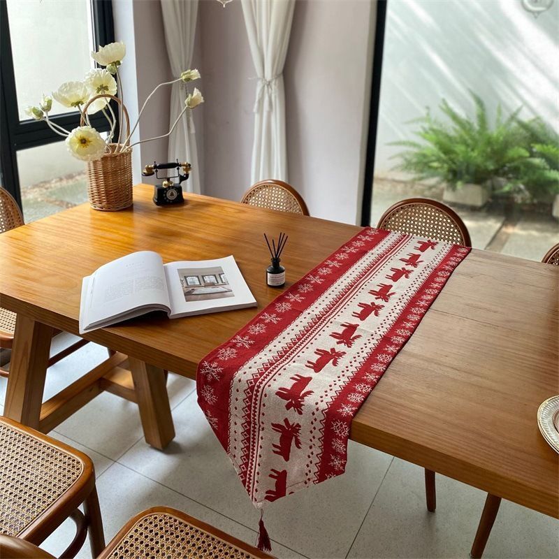 Holiday Christmas Table Runner, Stylish Long Table Linen, Household Cabinet Decor Towel, 33*140cm, Pattern 05