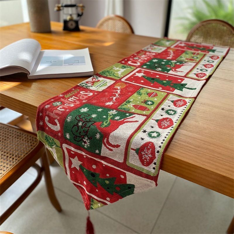 Seasonal Decorative Table Runner, Christmas Long Strip Table Ornament, Indoor Cabinet Flag, 33*160cm, Pattern 07