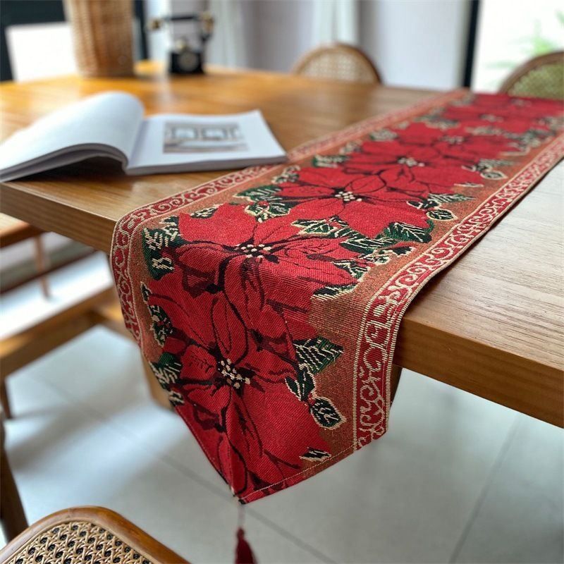 Christmas Themed Long Table Runner, Family Dinner Table Ornament, Indoor Cabinet Scarf, 33*240cm, Pattern 07