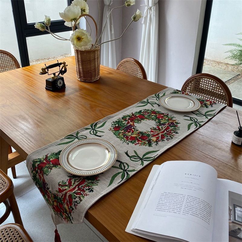 Stylish Seasonal Table Runner, Christmas Dining Table Linen, Indoor Cabinet Flag Ornament, 33*160cm, Pattern 10