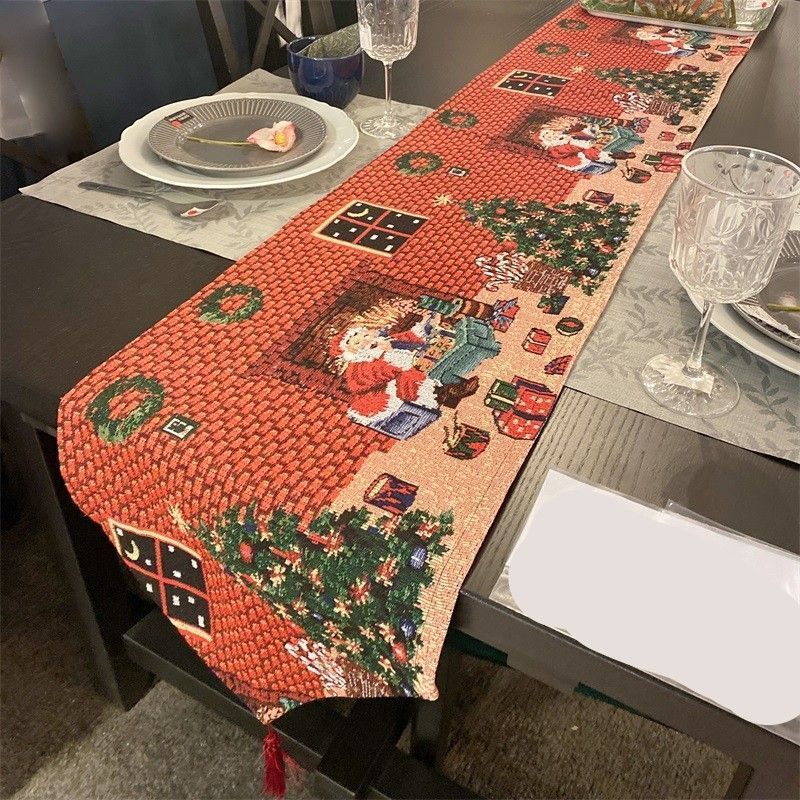 Christmas Festive Table Runner, Long Dining Table Center Linen, Indoor Cabinet Scarf, 33*120cm, Pattern 11