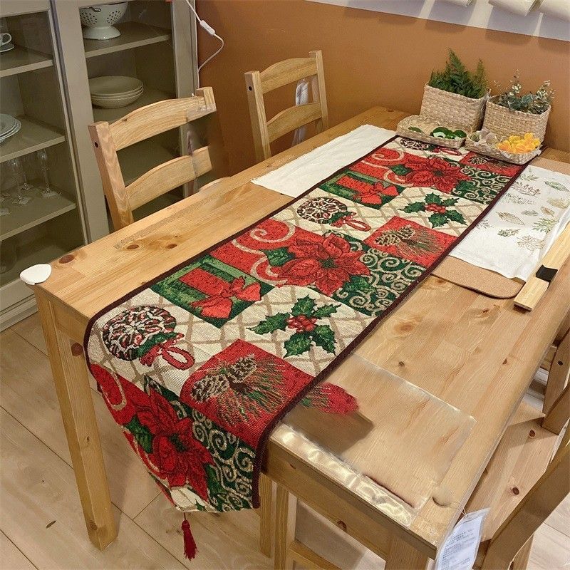 Holiday Decor Table Runner, Long Christmas Tabletop Arrangement Cloth, Cabinet Towel, 33*280cm, Pattern 13