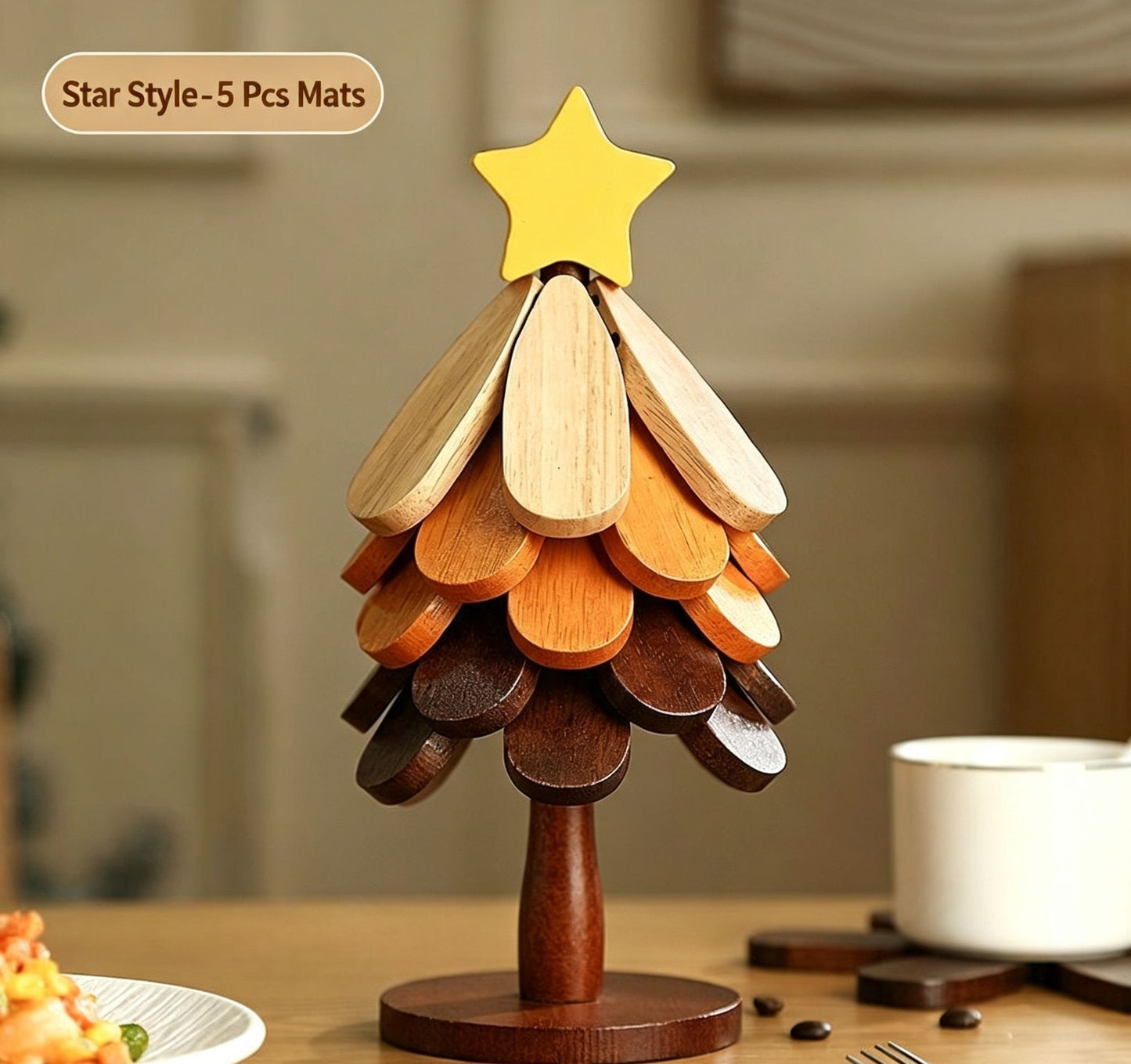 5-Tier Star Style Christmas Tree Heat Resistant Pot Mat, Decor Anti-scald Pad for Christmas & Halloween Celebration