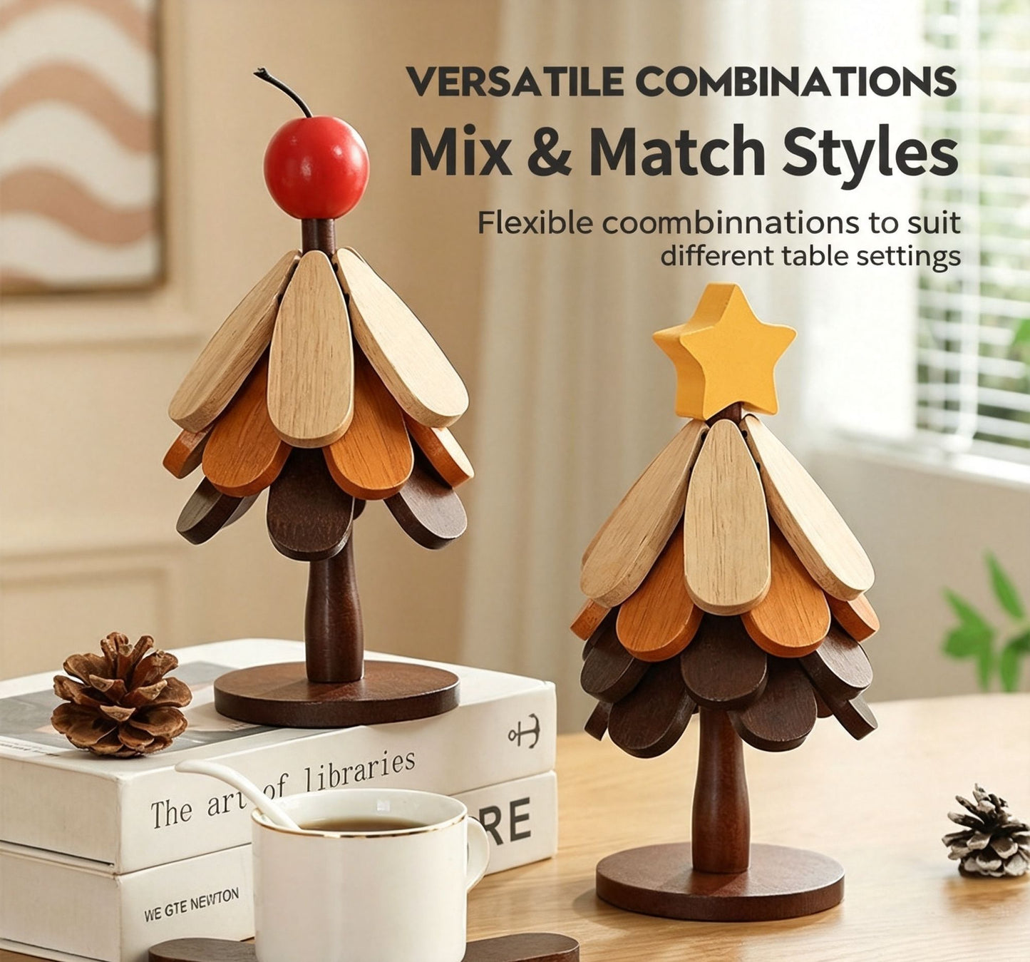 Green Christmas Tree 5-Tier Apple Pattern Heat Insulation Pad, Stylish Table Ornament for Christmas & Halloween