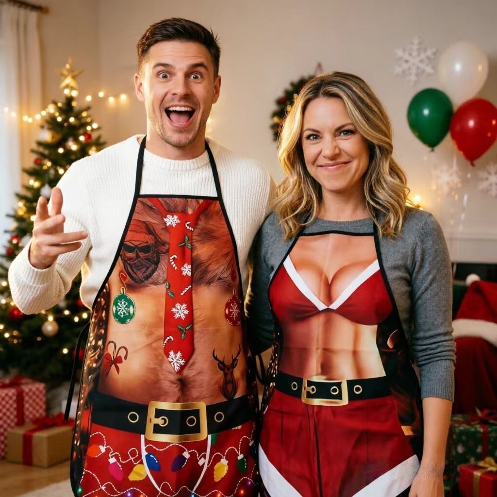 Red Female Pattern Party Apron, Practical Household Kitchen Apron, Festive Costume Accessory for Holiday Celebration, 75*52cm