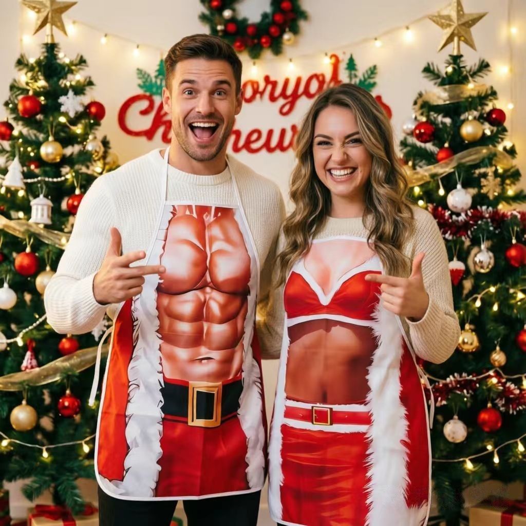 Christmas Green Festive Party Apron, Stain‑Resistant Household Kitchen Bib, Holiday Gathering Decor Accessory, 75*52cm