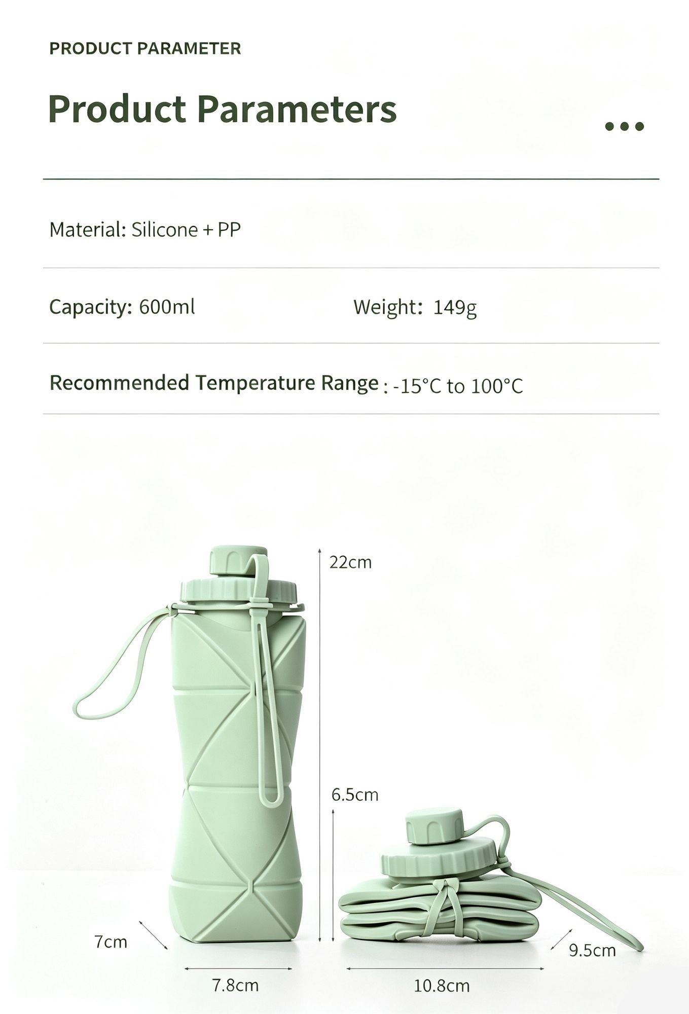 Mini Portable Foldable Silicone Hydration Cup, High Temperature Resistant Telescopic Water Container for Backpacking Camping and Christmas Small Practical Gift, 600ml, Green
