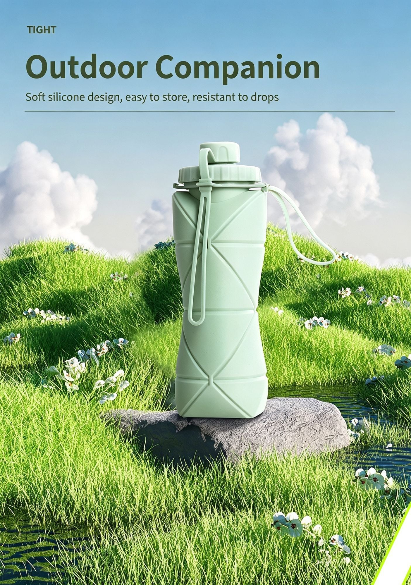 Mini Portable Foldable Silicone Hydration Cup, High Temperature Resistant Telescopic Water Container for Backpacking Camping and Christmas Small Practical Gift, 600ml, Green