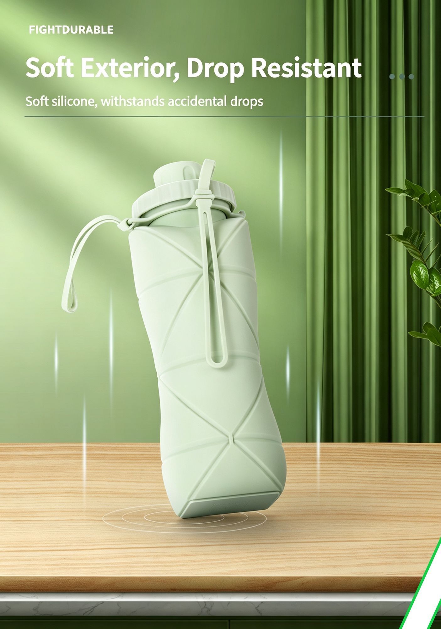 Mini Portable Foldable Silicone Hydration Cup, High Temperature Resistant Telescopic Water Container for Backpacking Camping and Christmas Small Practical Gift, 600ml, Green