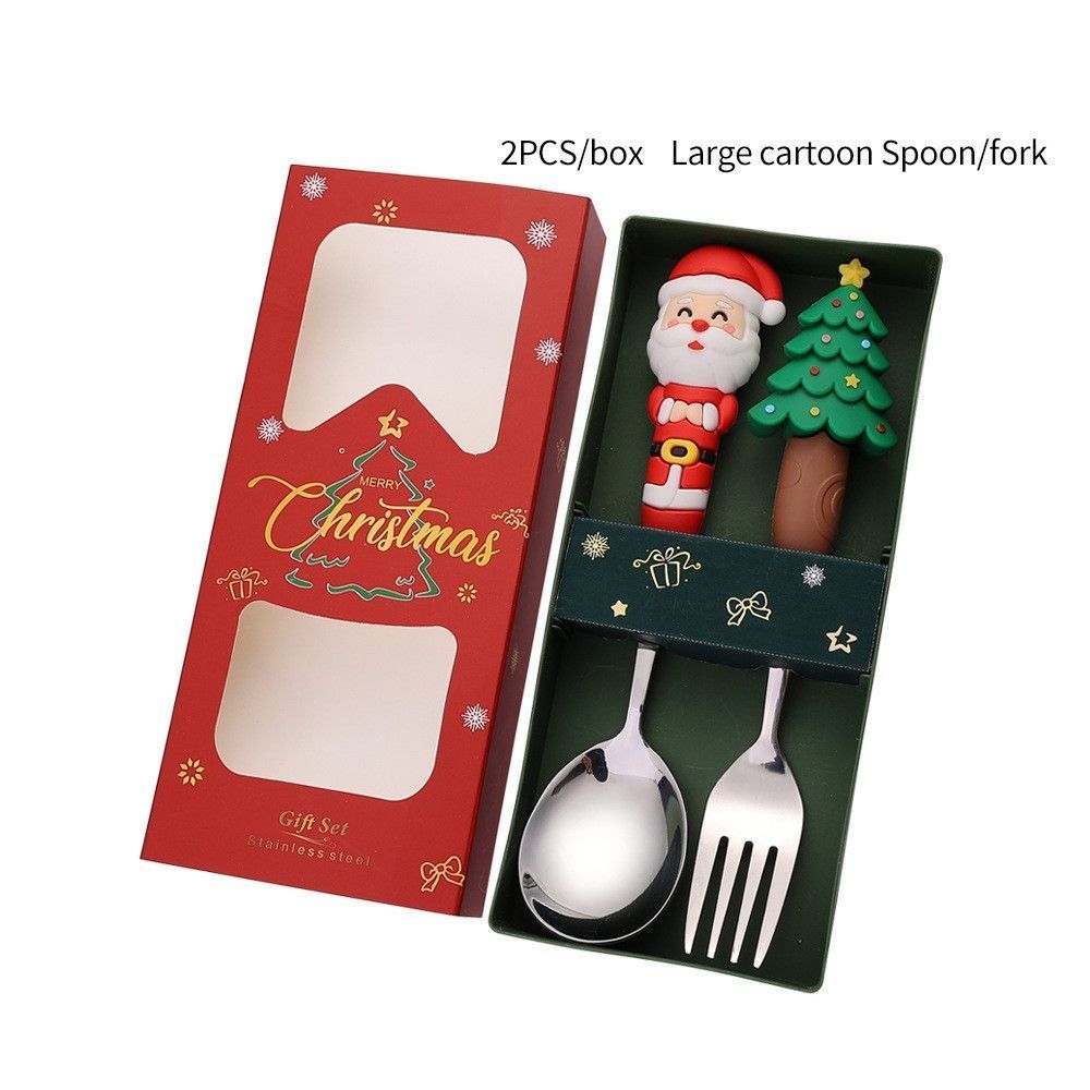 Premium Stainless Steel Christmas Spoon Fork Gift Box, 2 Large Silver Cutlery Style A, Designed for Xmas Gathering and Holiday Welfare Gifts