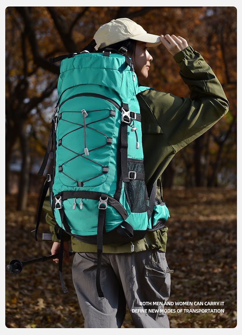Large Capacity Nylon Hiking Backpack 60L Green,Adjustable Rucksack With Rain Cover,Ideal for Camping Trekking Travel,Christmas Halloween Outdoor Enthusiast Gift