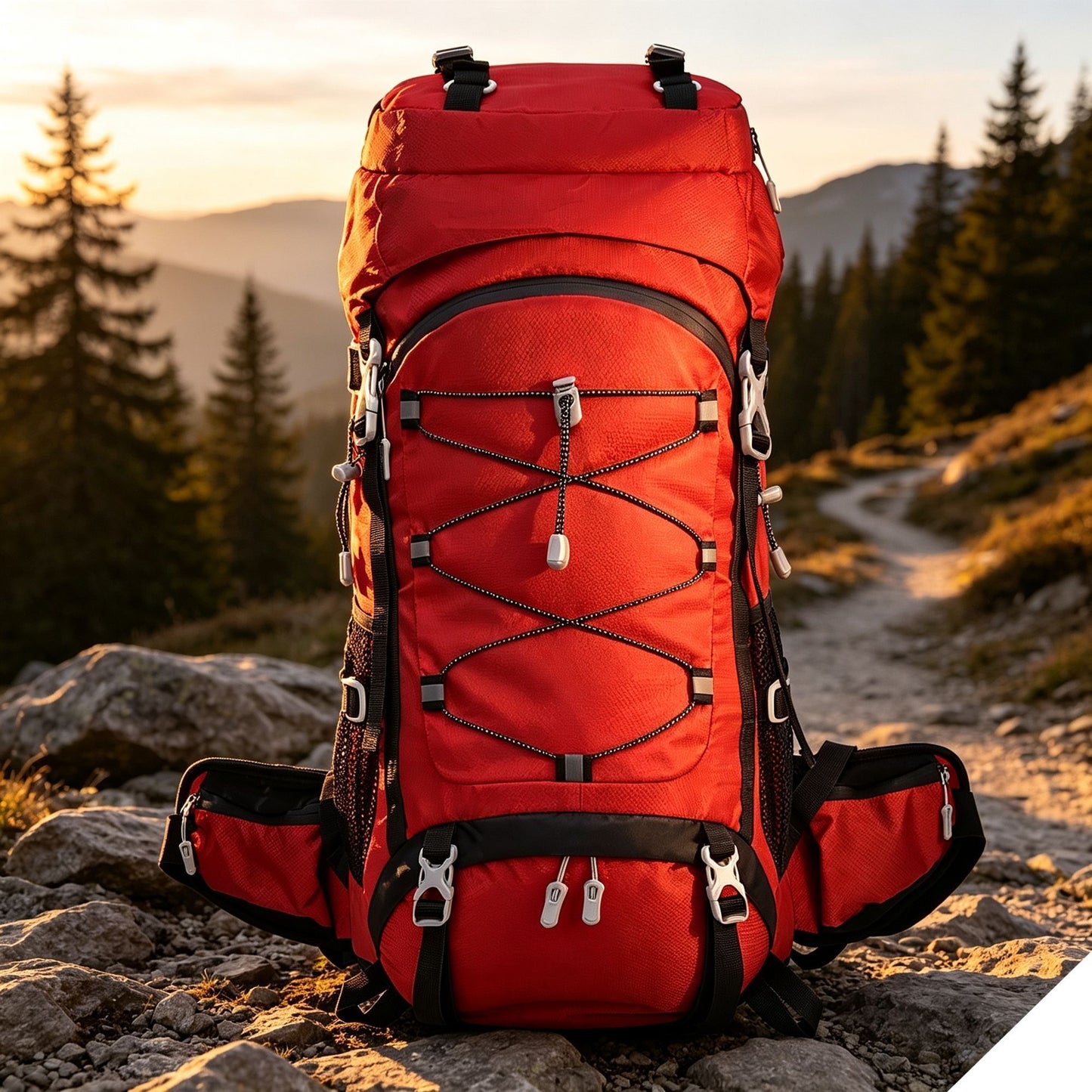 Adjustable Volume Outdoor Rucksack 60L Red,Nylon Travel Backpack With Rain Cover,Durable Pack for Hiking & Camping Trips,Christmas Halloween Holiday Adventure Present
