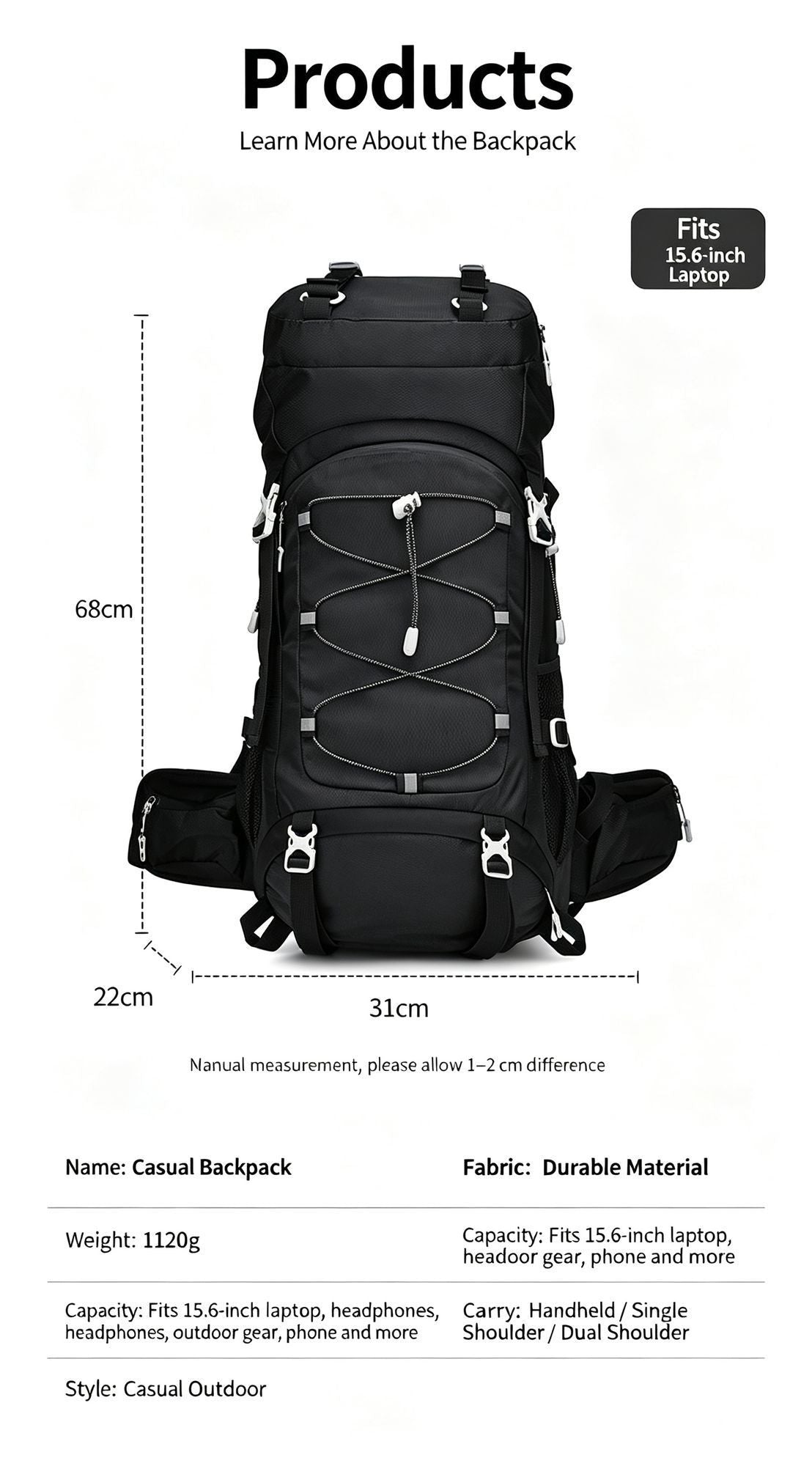 Multi‑Purpose Camping Hiking Backpack 60L Deep Olive Green,Nylon Daypack Equipped with Rain Cover,Sturdy Pack for Trekking & Outdoor Journey,Christmas Halloween Practical Travel Gift