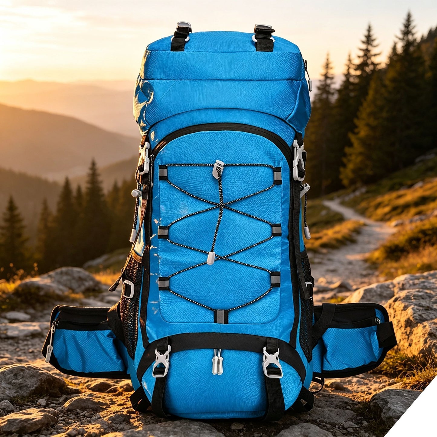 Expandable Travel Hiking Backpack 60L Lake Blue,Nylon Outdoor Rucksack With Rain Cover,Heavy‑Duty Pack for Trekking Camping,Christmas Halloween Adventure‑Lover Household Present