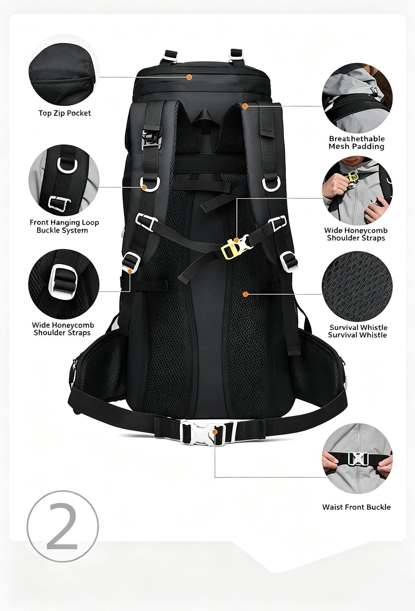 Heavy‑Duty Nylon Camping Rucksack 60L Dark Blue,Adjustable Volume Backpack With Rain Cover,Reliable Gear for Hiking Long‑Distance Travel,Christmas Halloween Outdoor Trip Gift Idea