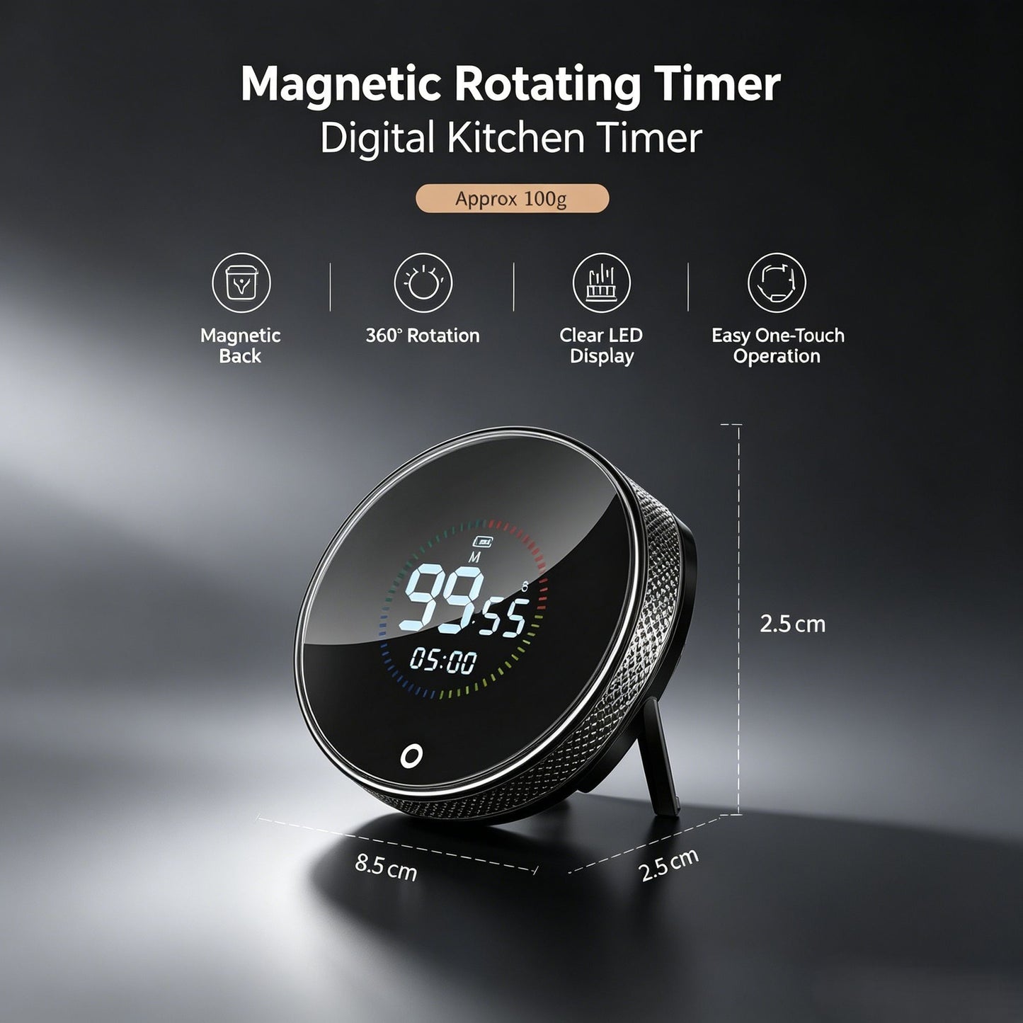 USB Rechargeable Magnetic Rotary Digital Kitchen Timer