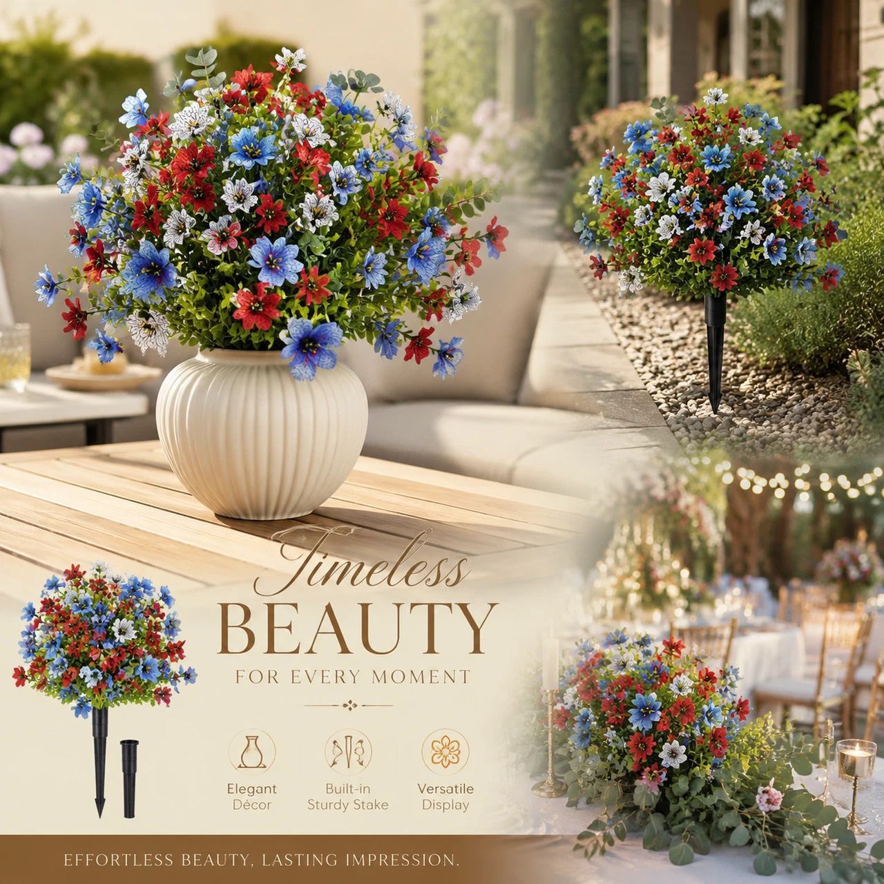 Red Blue White Mixed Artificial Flower Stems Indoor Outdoor Landscape Greenery