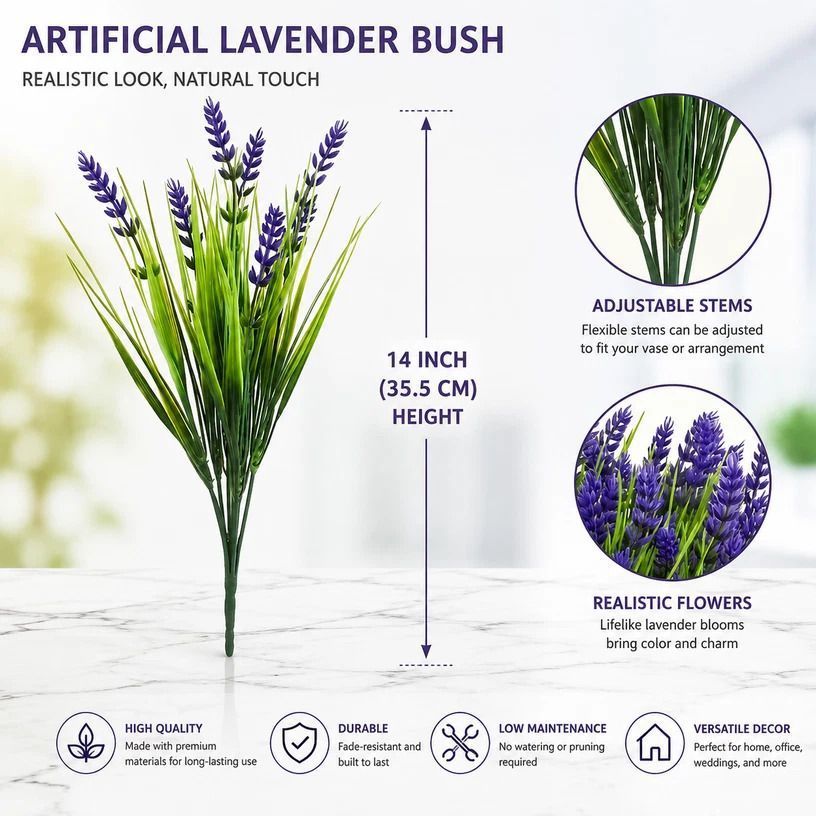 Purple 7 Branch Artificial Lavender Spring Grass Floral Display Stems 6 Pack