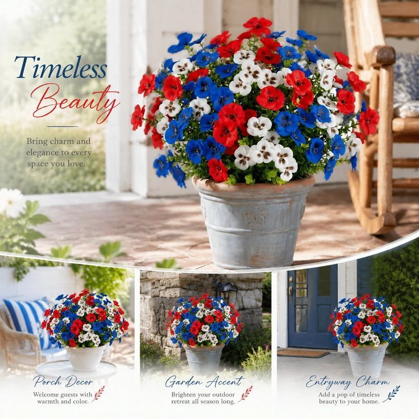 Red & Blue Mixed Faux Eucalyptus Pansy Greenery Home Ornament 10 Pack