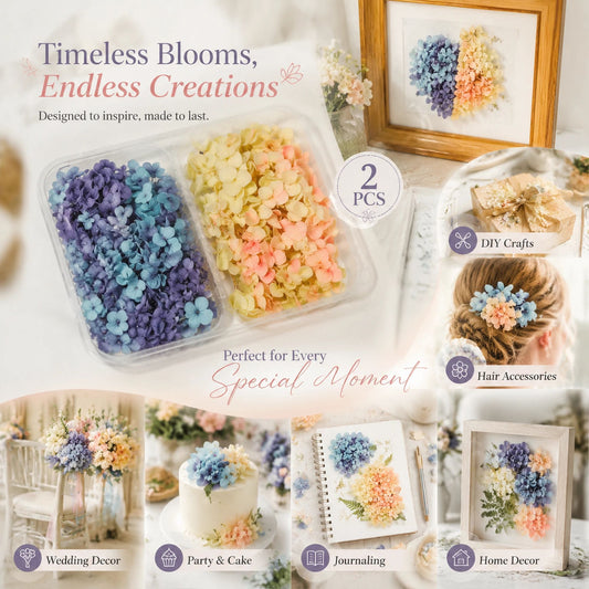Blue Purple Shade & Soft Jade Tone Preserved Hydrangea Gradient Floral DIY Pack 2 Boxes