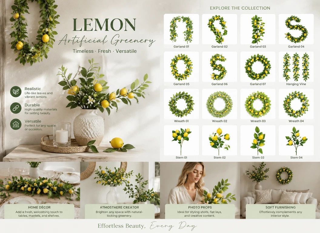 Single Lemon Stem C Foam Lemon Small Artificial Greenery Branch