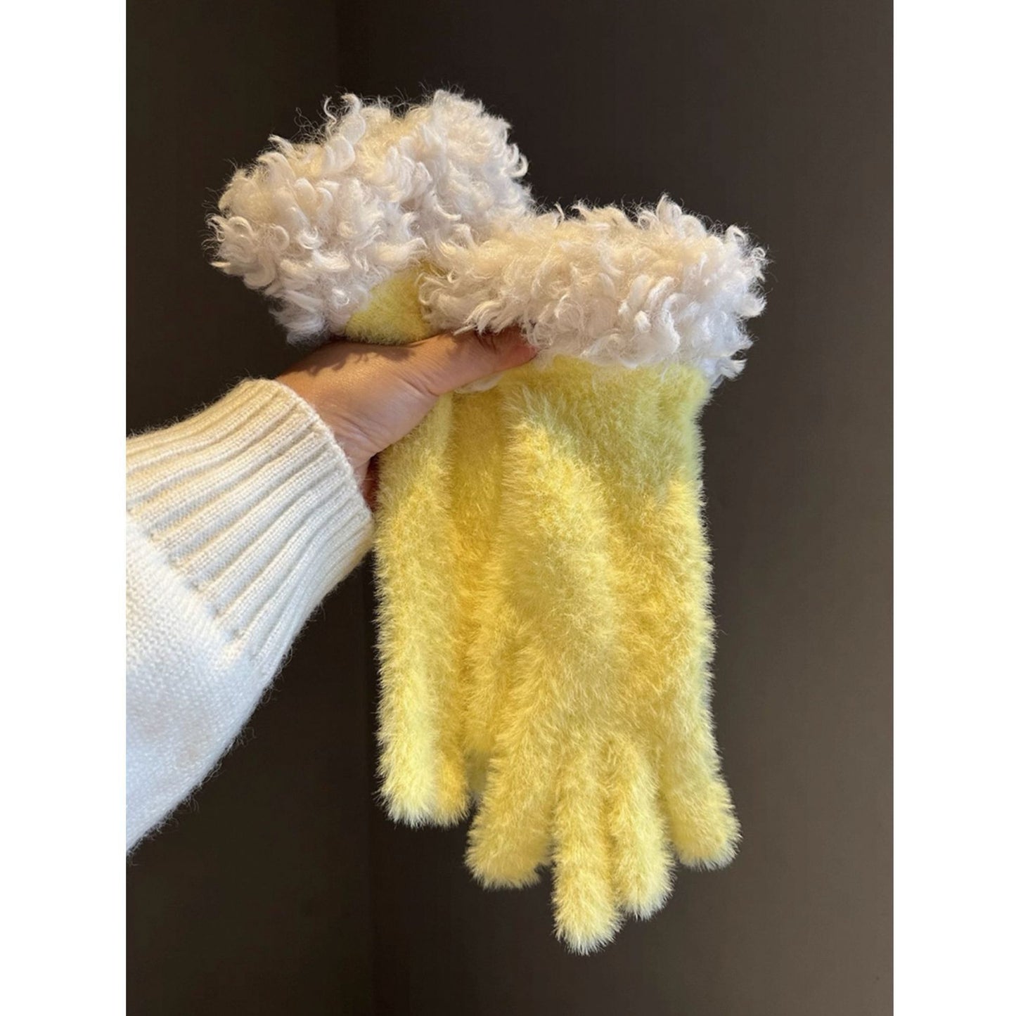 Beige Faux Mink Spliced Gloves