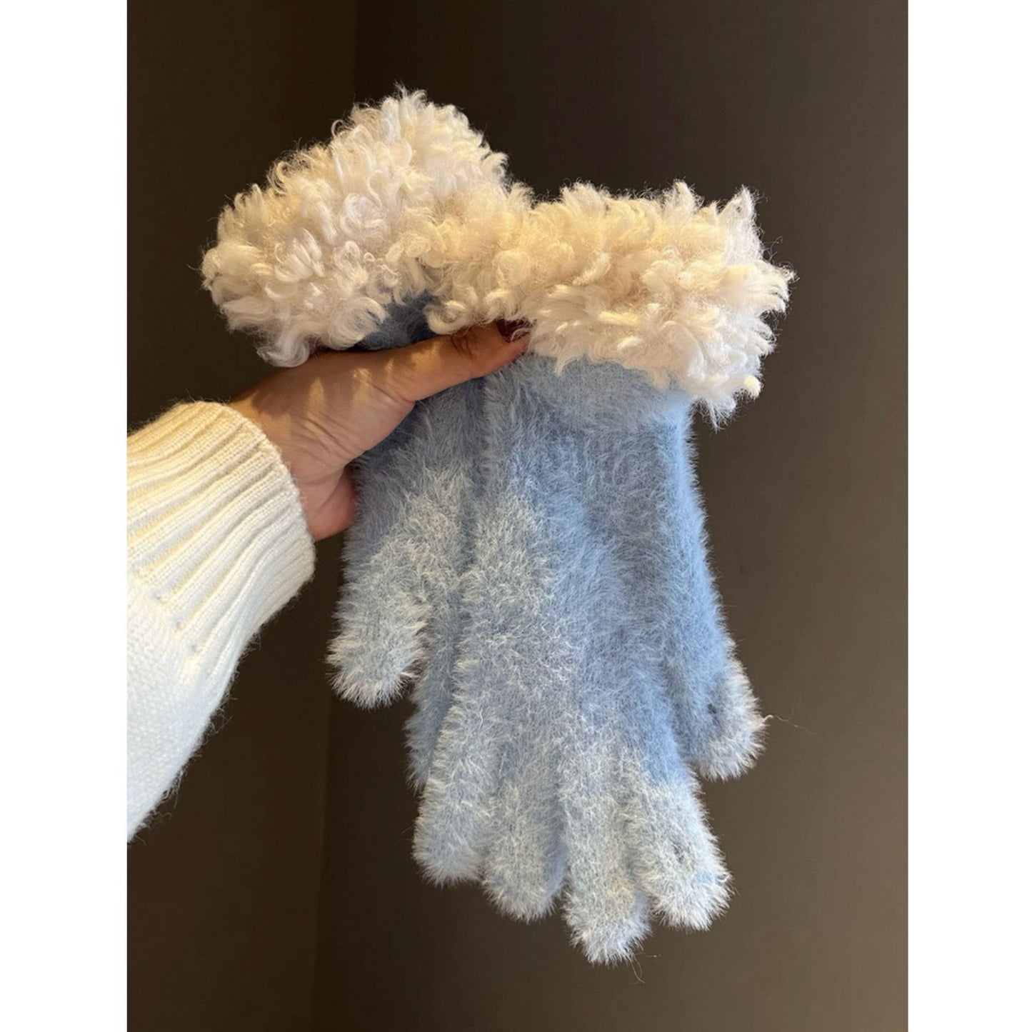 Beige Faux Mink Spliced Gloves