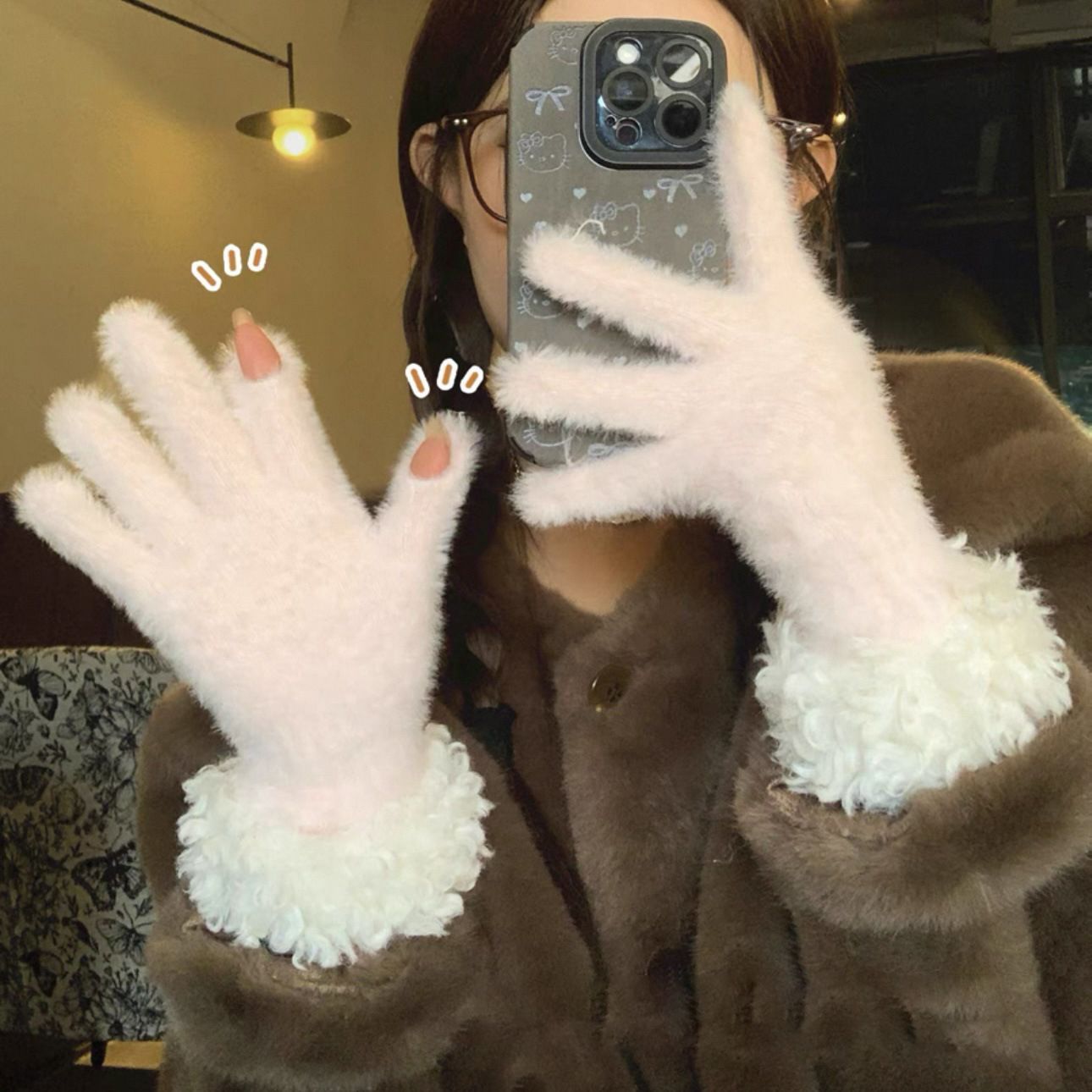 Green Faux Mink Spliced Gloves