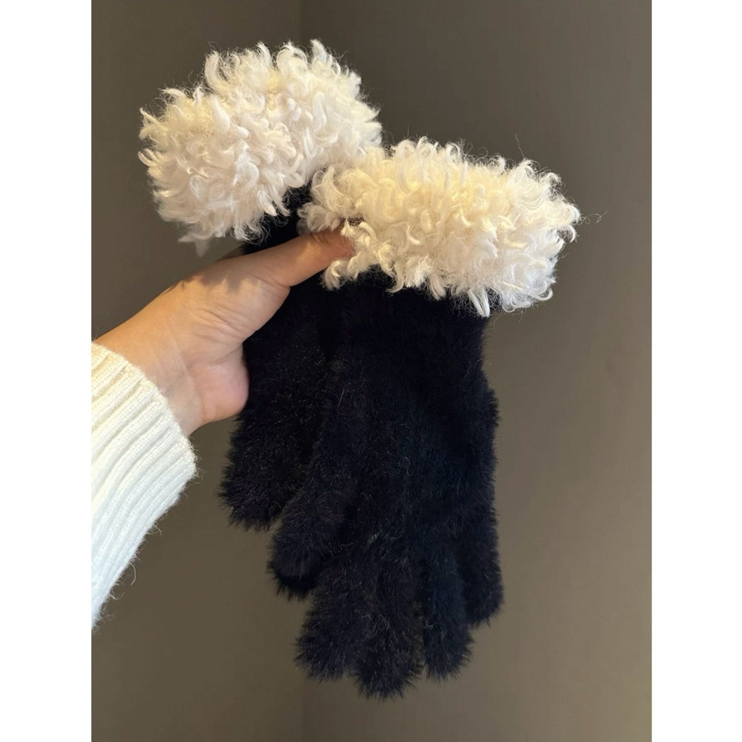 Blue Faux Mink Spliced Gloves