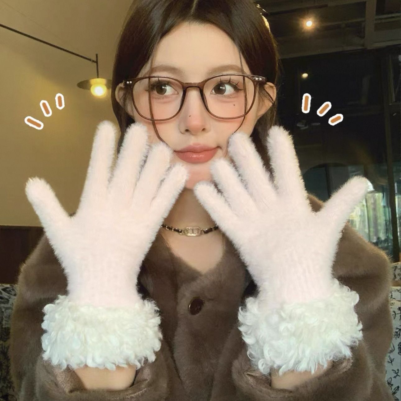 Black Faux Mink Spliced Gloves