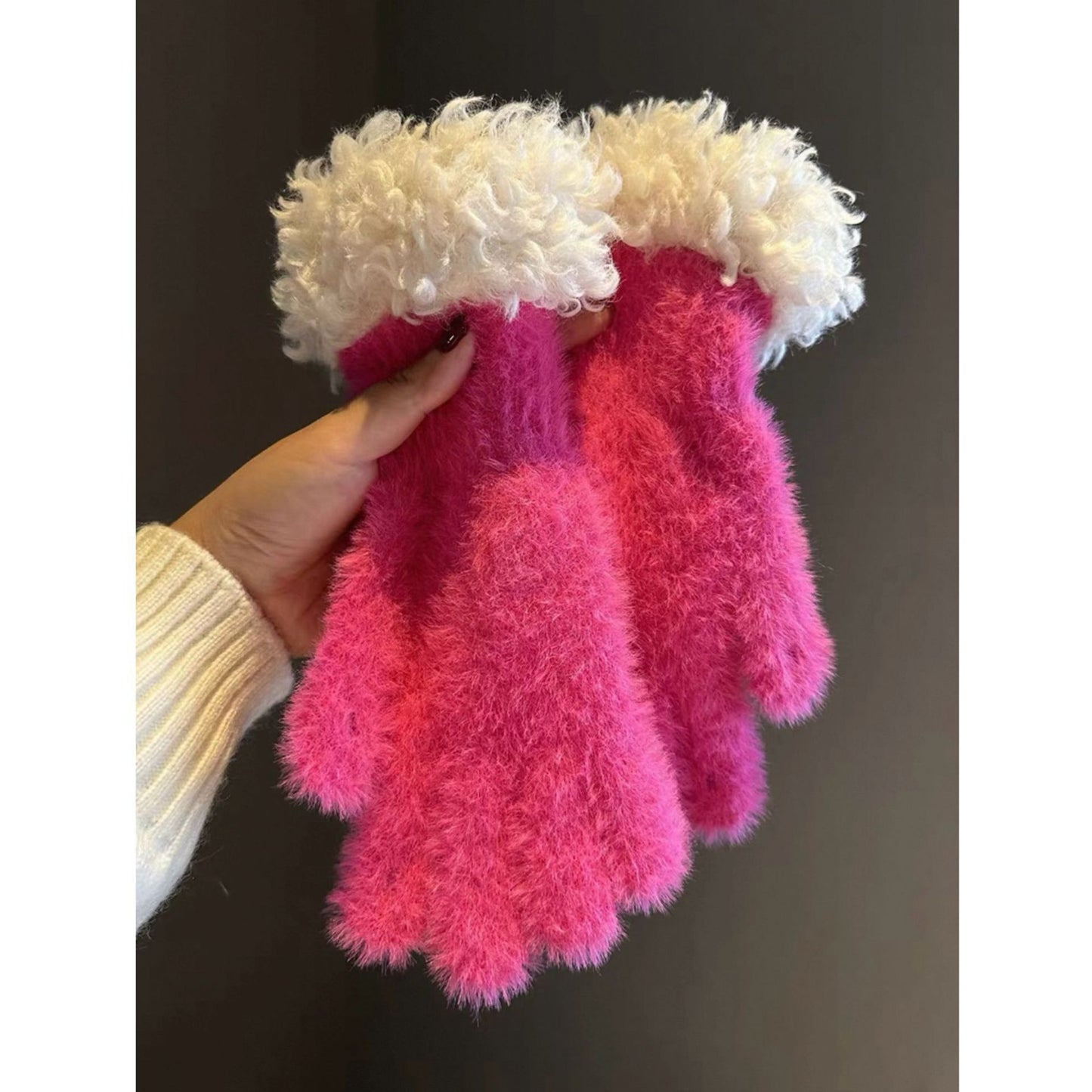 Black Faux Mink Spliced Gloves