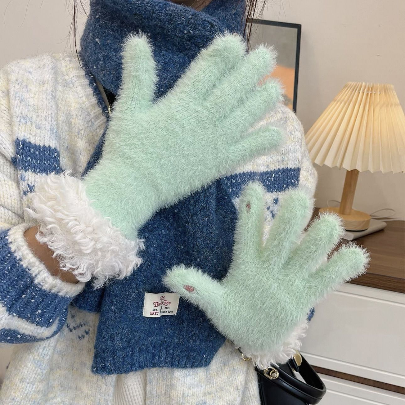 Yellow Faux Mink Spliced Gloves