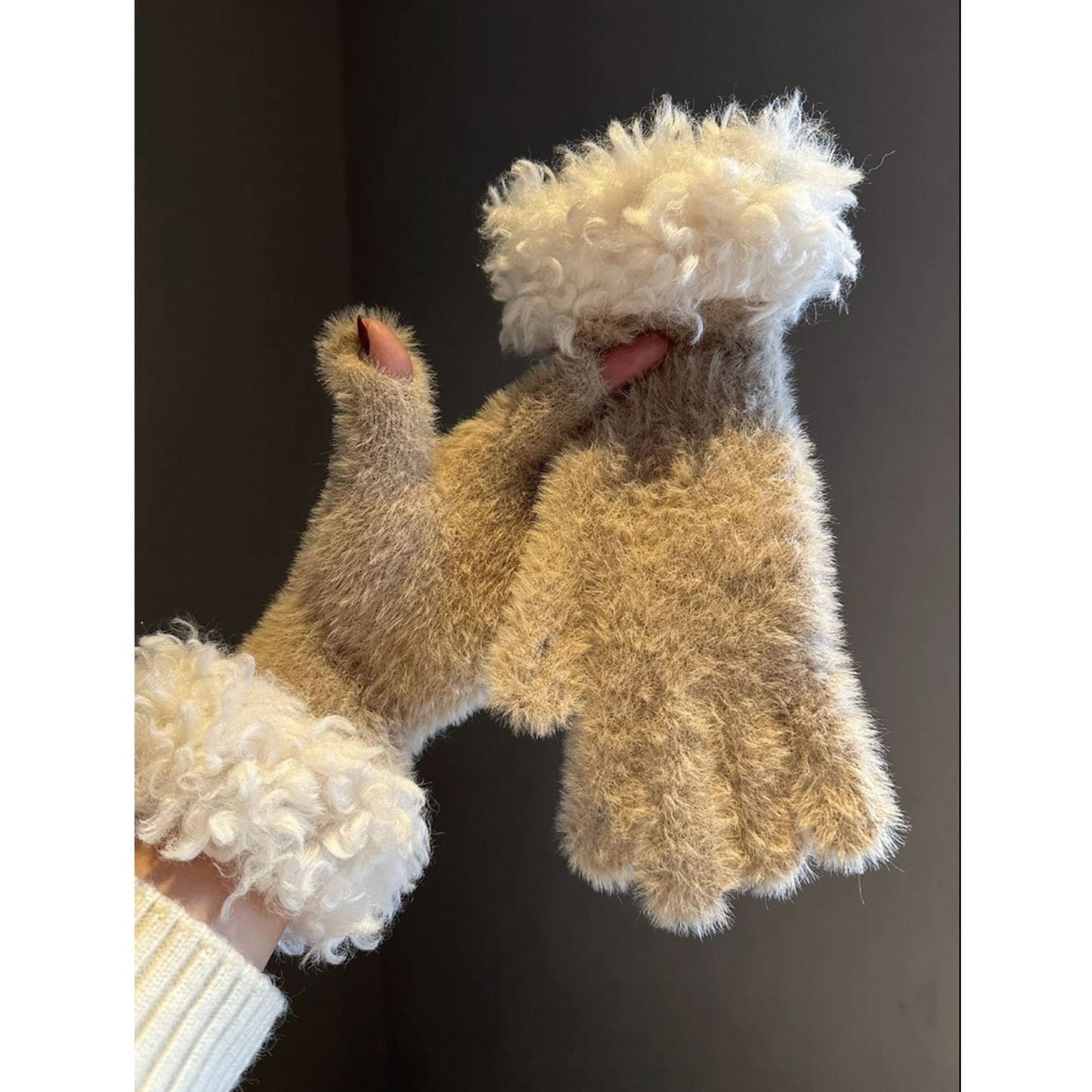 Red Faux Mink Spliced Gloves
