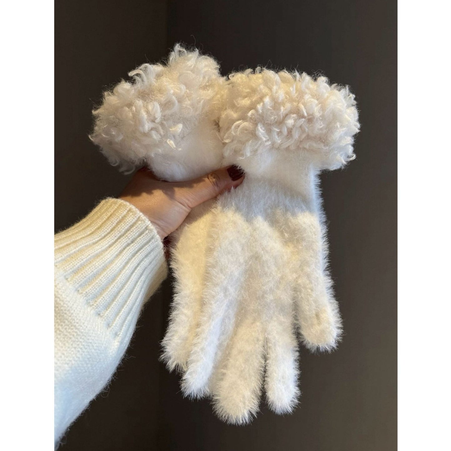 Rose Red Faux Mink Spliced Gloves