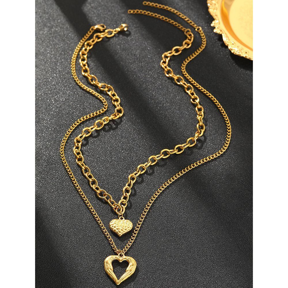 2Pcs Gold Heart Necklace
