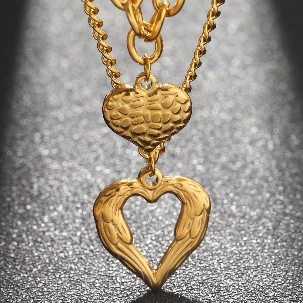 2Pcs Gold Heart Necklace
