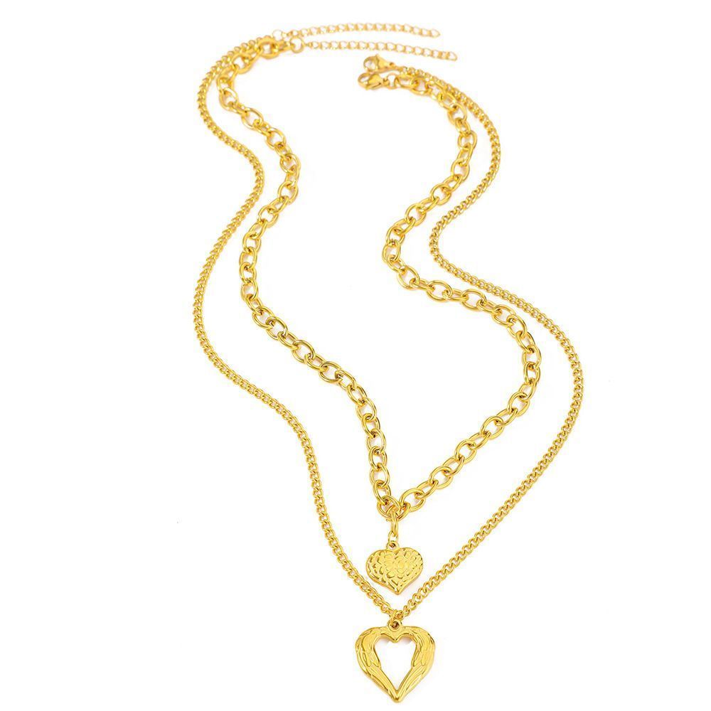 2Pcs Gold Heart Necklace