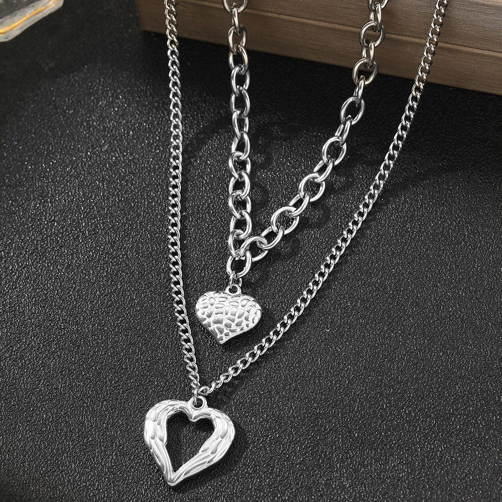 2Pcs Silver Heart Necklace