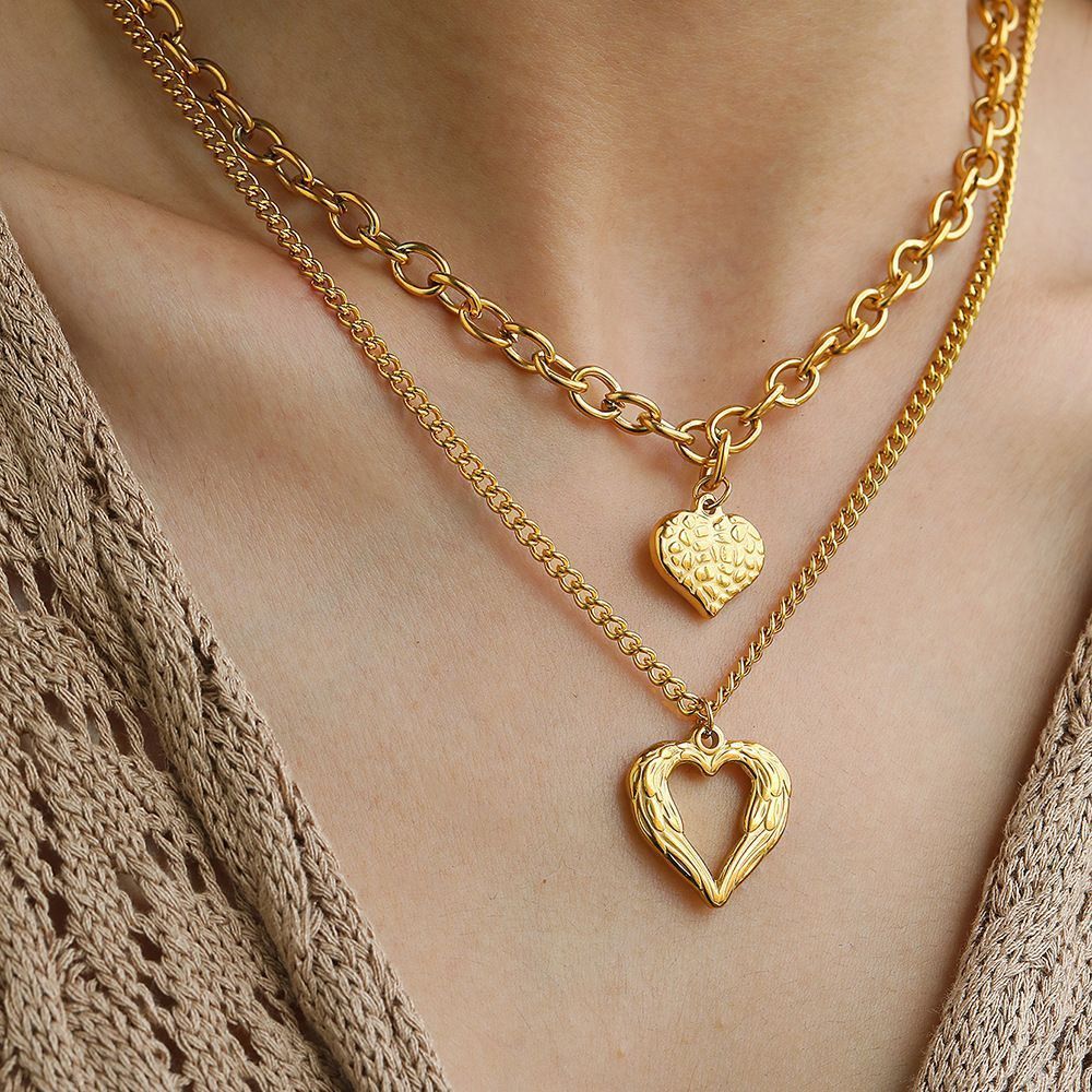 2Pcs Silver Heart Necklace