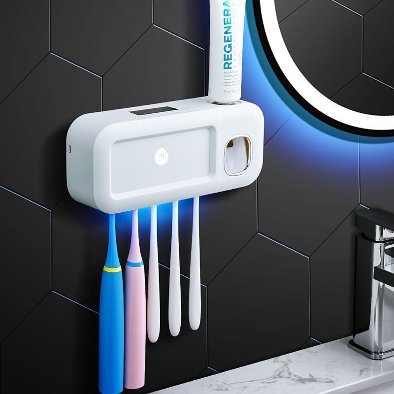 White No-Drill UV Toothbrush Holder