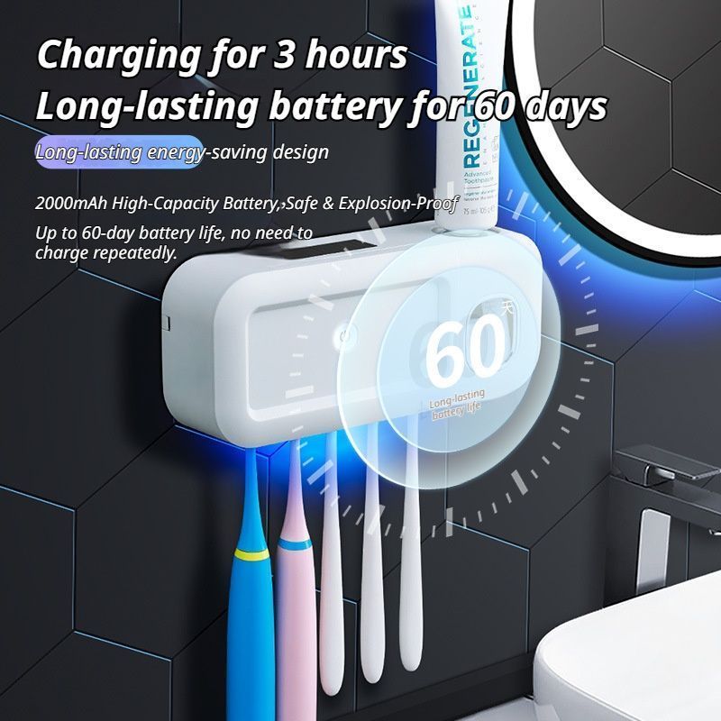 White No-Drill UV Toothbrush Holder