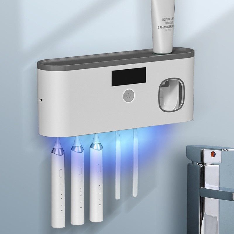 Gray No-Drill UV Toothbrush Holder