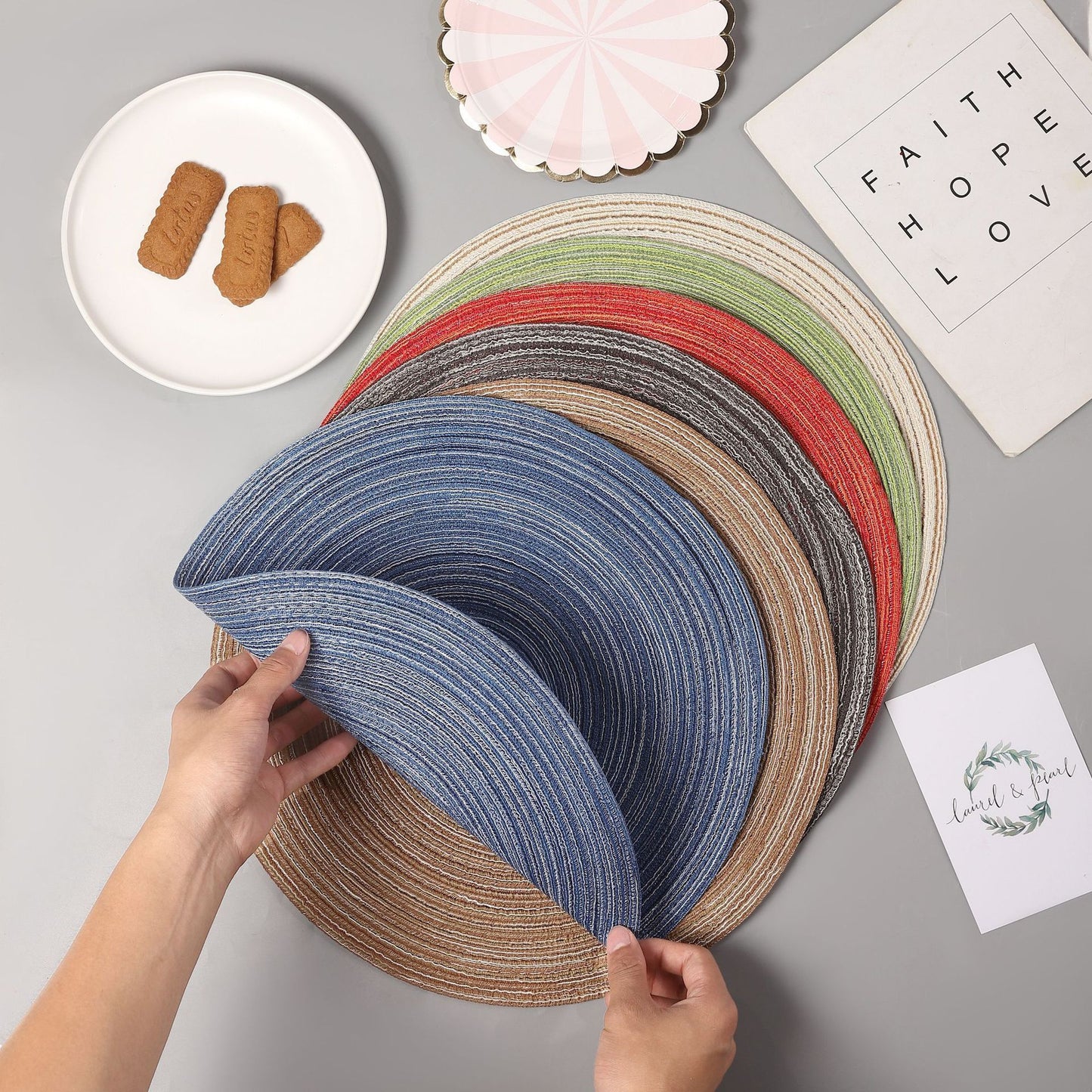6pcs Round Heat-Resistant Placemat, Red, 38cm