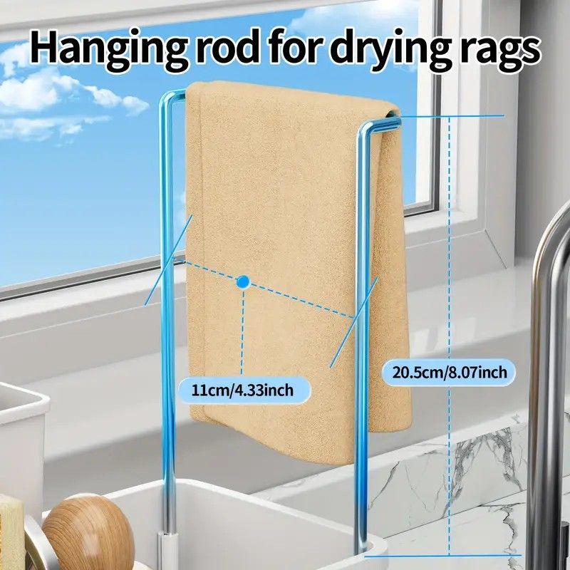 No Drill 360° Rotating Drain Sponge Holder with Tray Kitchen Sink Organizer(WHITE)