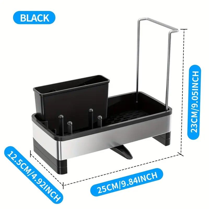 No Drill 360° Rotating Drain Sponge Holder with Tray Kitchen Sink Organizer(WHITE)