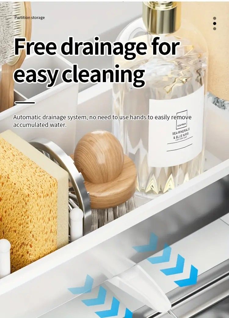 No Drill 360° Rotating Drain Sponge Holder with Tray Kitchen Sink Organizer(WHITE)