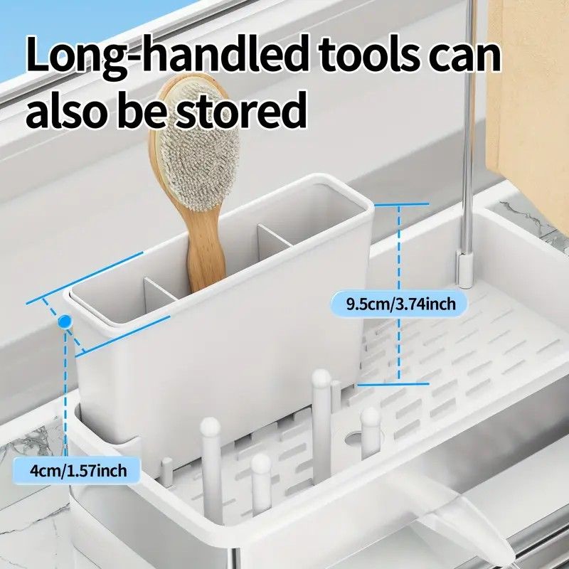 No Drill 360° Rotating Drain Sponge Holder with Tray Kitchen Sink Organizer(GREY)
