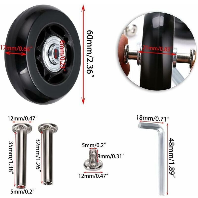2 Pcs Suitcase Castors Spare Wheels Bearing Repair Compatible with 6018mm Luggage Suitcase